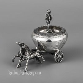 Серебряная солонка/перечница с ложкой «Двойка в упряжке» - с010