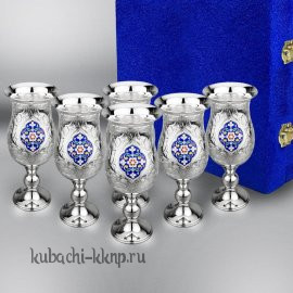 Набор из шести серебряных бокалов с эмалью - ф116-6