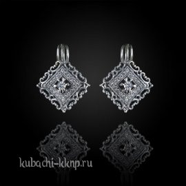 Серьги кубачи с фианитами геометрической формы - с255