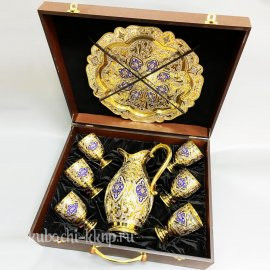 Серебряный набор для воды с позолотой и эмалью - ндв054
