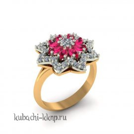 Золотое кольцо С фианитами под корунд - 00096r