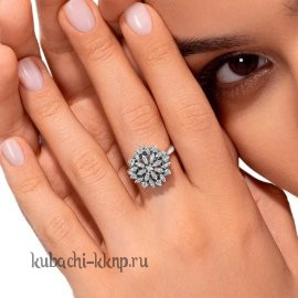 Кольцо винтажное цветок серебряное с фианитами - як22