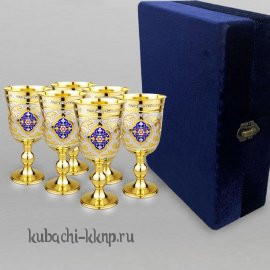 Набор из шести серебряных бокалов с позолотой - ф099-6