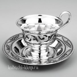 Серебряная чашка с блюдцем для варенного кофе - ЧП026