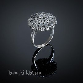 Кольцо серебряное кубачи с фианитами - к238
