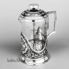 Чайник серебряный со стеклом френч пресс - чн017