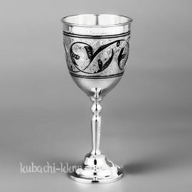 Серебряный бокал для вина на ножке с чернением - бк033