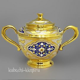 Серебряная сахарница с позолотой и эмалью 