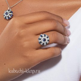 Кольцо серебро 925 широкое с сапфиром - к916