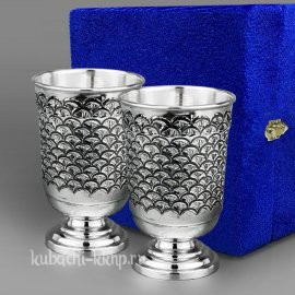 Набор серебряных стаканов с чешуйками - ст043-2