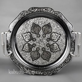 Поднос серебряный с ручками «Грация» - пдн052