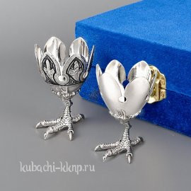 Набор серебряных  пашотниц на куриной ножке «Черно-белое» - пш013