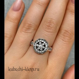 Кольцо из серебра 925 пробы с фианитами в стиле «Кубачи» - к991