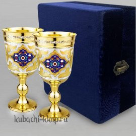 Набор из двух серебряных позолоченных бокалов для вина - ф130-2