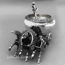 Серебряная солонка  с ложкой «Русская тройка» - с053