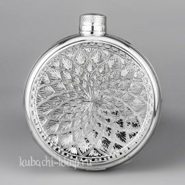 Круглая серебряная фляга ручной работы - ФЛ128