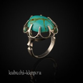 Серебряное кольцо с искусственной бирюзой в оправе 