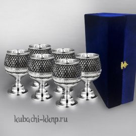 Набор из шести серебряных бокалов для коньяка - бк063-6