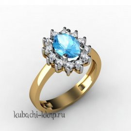 Кольцо из золото с фианитами и искусственным топазом - 00046-3r