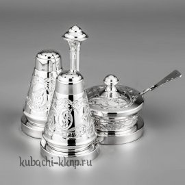 Серебряный набор для сол и перца с гравировкой - с018