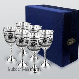 Набор из шести серебряных фужеров с чернением - ф00033-6