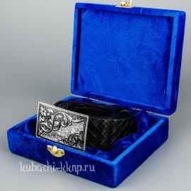 Ремень с серебряной расписной бляхой - рм001