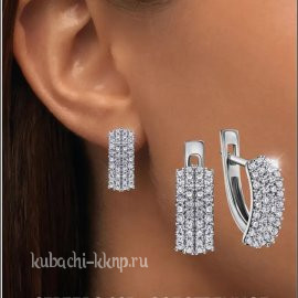 Серебряные серьги дорожка с фианитами - с993