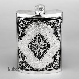 Серебряная фляга с крышкой по центру, 260 мл - фл081