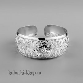 Серебряный браслет Кубачи без чернения с гравировкой - БР75