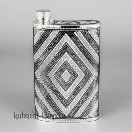 Фляга из серебра с строгим рисунком, 235мл - фл046