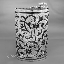 Необычная серебряная фляга с откидной крышкой - ФЛ142