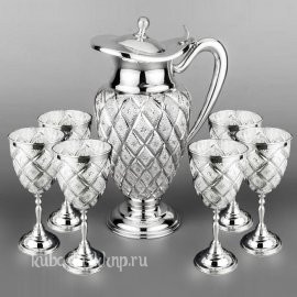 Большой серебряный кувшин с шестью бокалами - ндв077