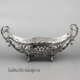 Серебряная конфетница - ладья «Цветы» - кф155