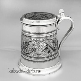Серебряная пивная кружка с крышкой - КР118