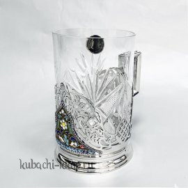 Серебряный подстаканник с эмалью  без позолоты - пд079