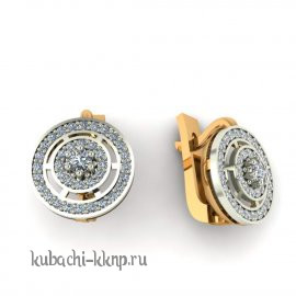 Круглые золотые серьги с фианитами - 00097e