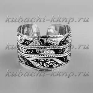 Серебряный браслет Кубачи с волнообразным орнаментом - БР185