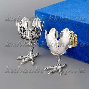 Набор серебряных  пашотниц на куриной ножке «Черно-белое» - пш013