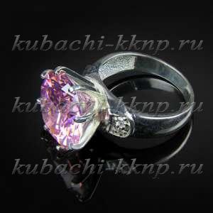 Серебряное кольцо с большим розовым фианитом 