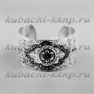 Жесткий серебряный браслет с кубачинским орнаментом - БР38 Жесткий серебряный браслет с кубачинским орнаментом - БР38