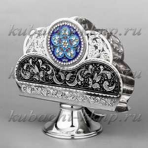 Серебряная салфетница с эмалью без позолоты 