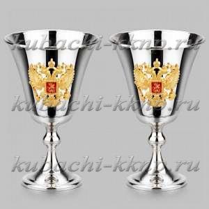 Набор из двух серебряных бокалов с гербом России - ф142-2