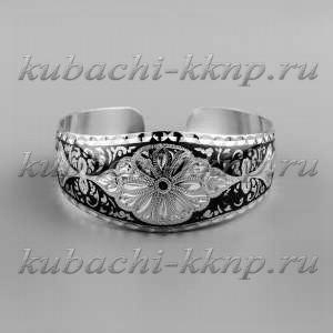 Серебряный браслет Кубачи с черненым узором - БР173 Серебряный браслет Кубачи с черненым узором - БР173