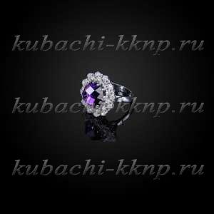 Серебряное кольцо Кубачи с фианитами под аметист 