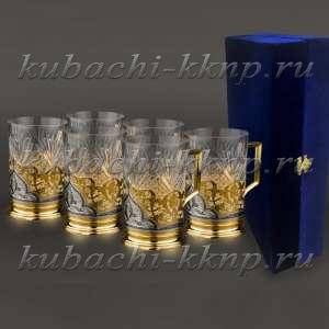 Набор из шести серебряных подстаканников с позолотой 