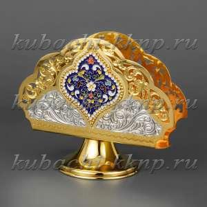 Серебряная салфетница с эмалью и позолотой - сл07