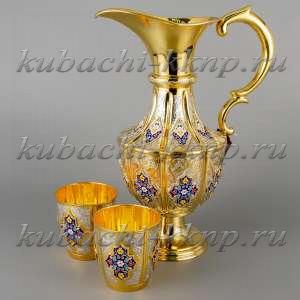 Серебряный набор для воды с позолотой - ндв016