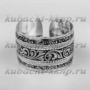 Широкий серебряный браслет Кубачи с чернением - БР216