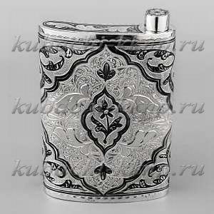 Фляга серебряная с двухсторонней гравировкой, 170 мл - фл069