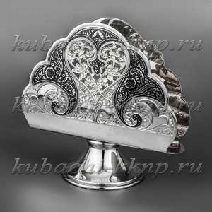 Серебряная салфетница с гравировкой и чернью - сл10